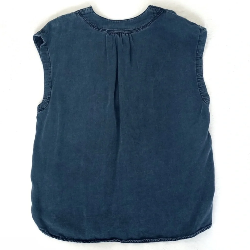 H&M Women’s Aged Deep Sea Blue "Cap Style" V-Neck Lyocell Blouse Size 6 - Picture 9 of 11